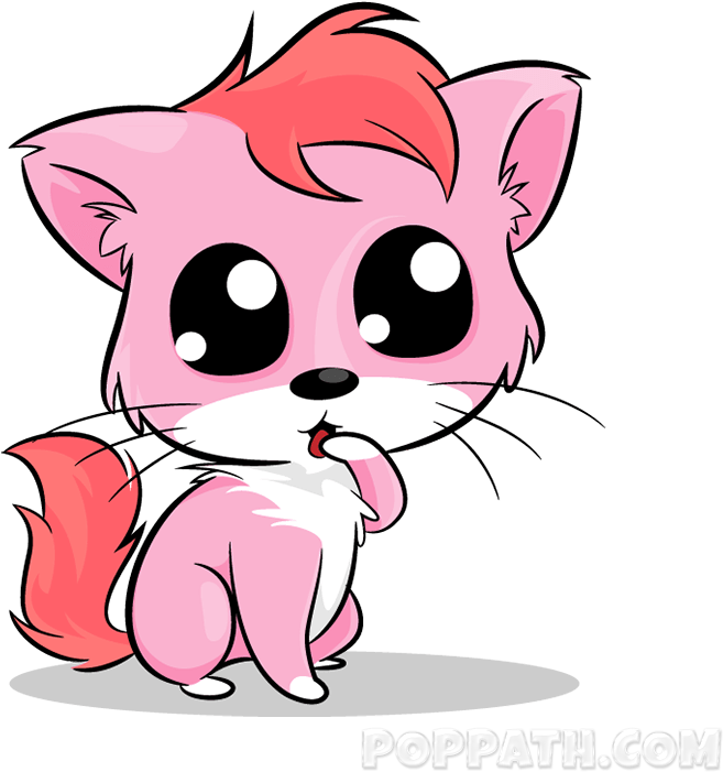 Cute Cartoon Kitten Pink Fur PNG