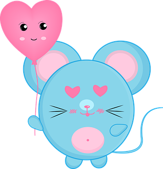 Cute Cartoon Mousewith Heart Balloon PNG