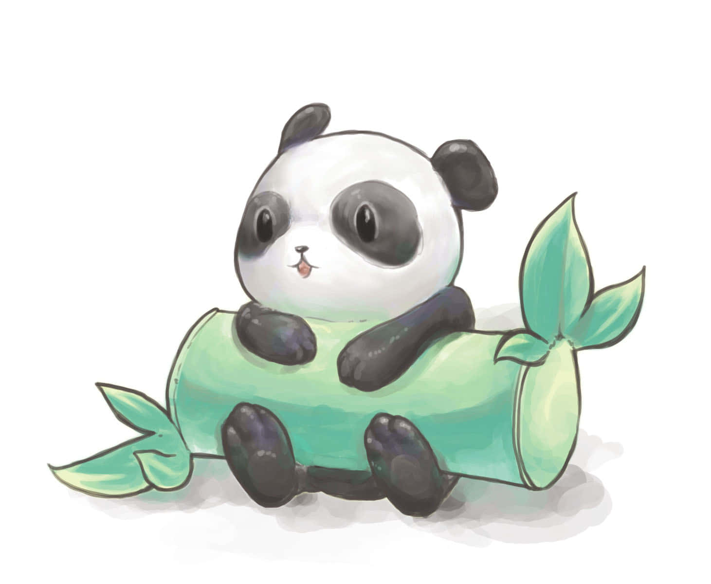 Cute Cartoon Panda Bamboo Log Wallpaper