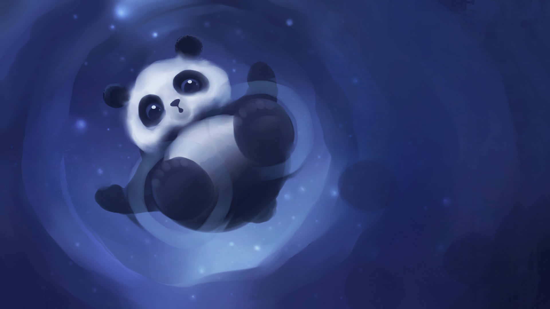 Cute Cartoon Panda Blue Swirl Wallpaper