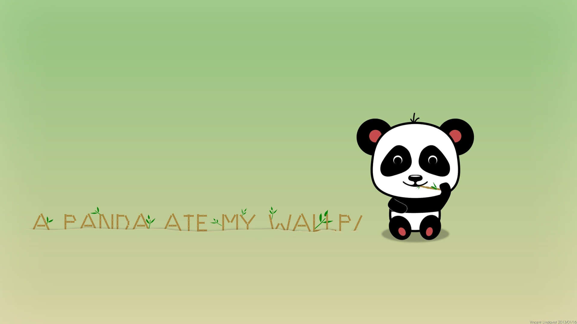 Cute Cartoon Panda Eating Bamboo Wallpaper