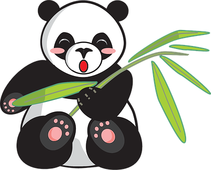 Cute Cartoon Panda Eating Bamboo PNG