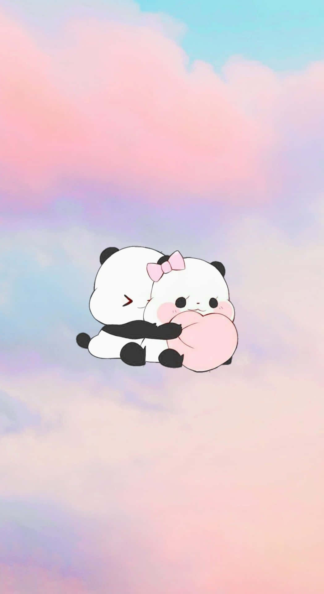 Fofodesenho Animado De Um Panda Abraçando. Papel de Parede