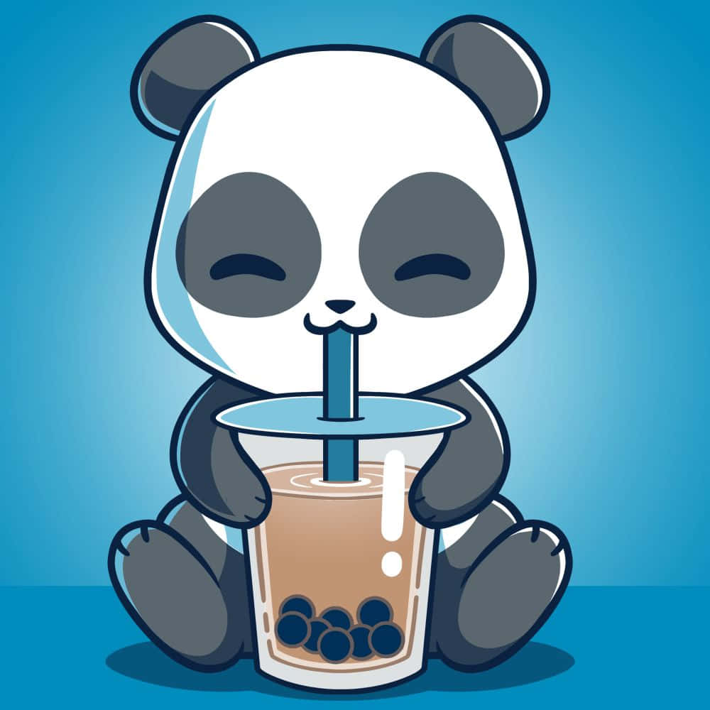 Cute Cartoon Panda Milk Tea Wallpaper