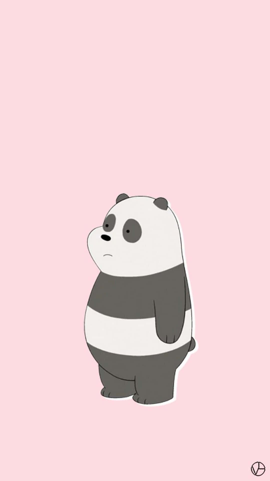 Cute Cartoon Panda Pink Background Wallpaper