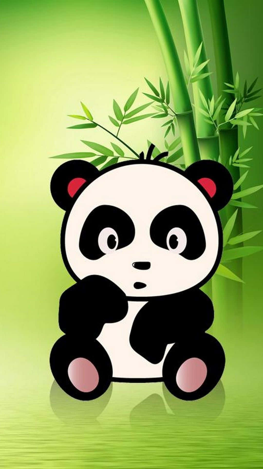 Cute Cartoon Panda With Bamboo Background