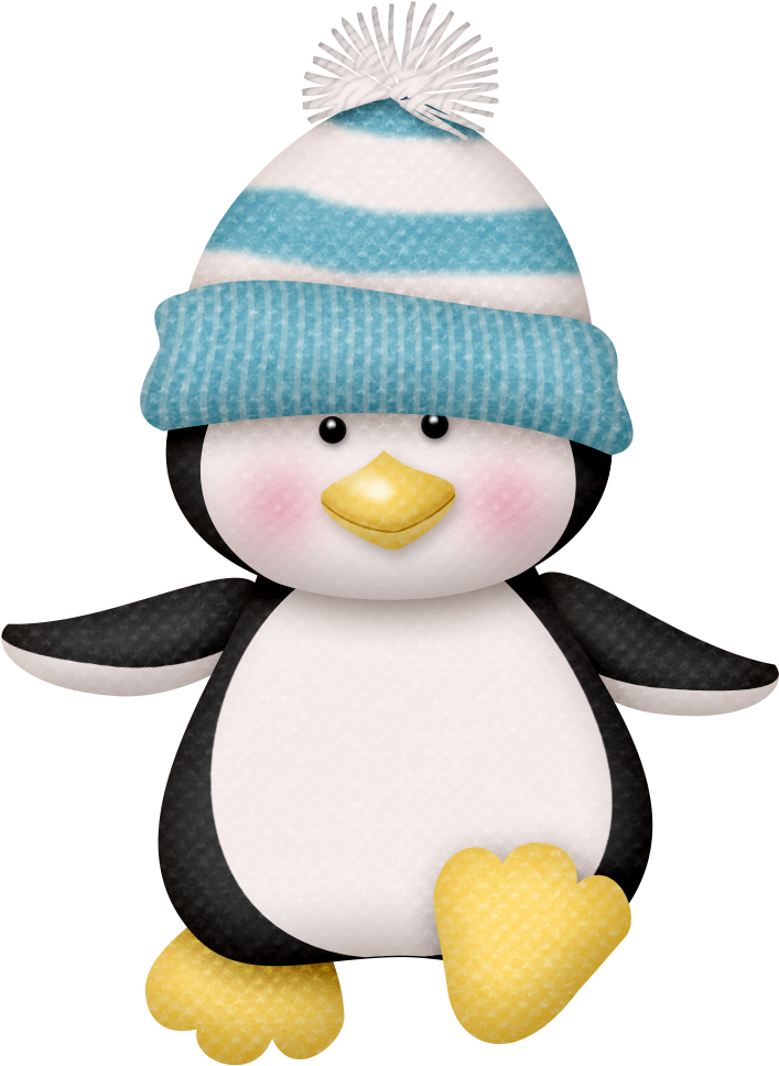 Cute Cartoon Penguinin Striped Hat PNG