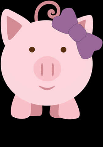 Cute Cartoon Pigwith Purple Bow PNG