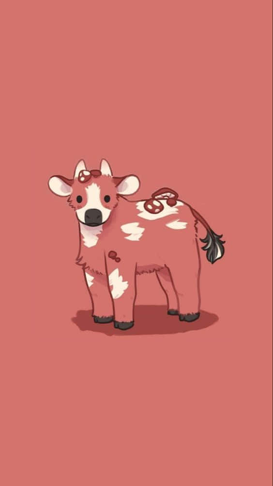 Cute Cartoon Pink Cow Illustration Wallpaper