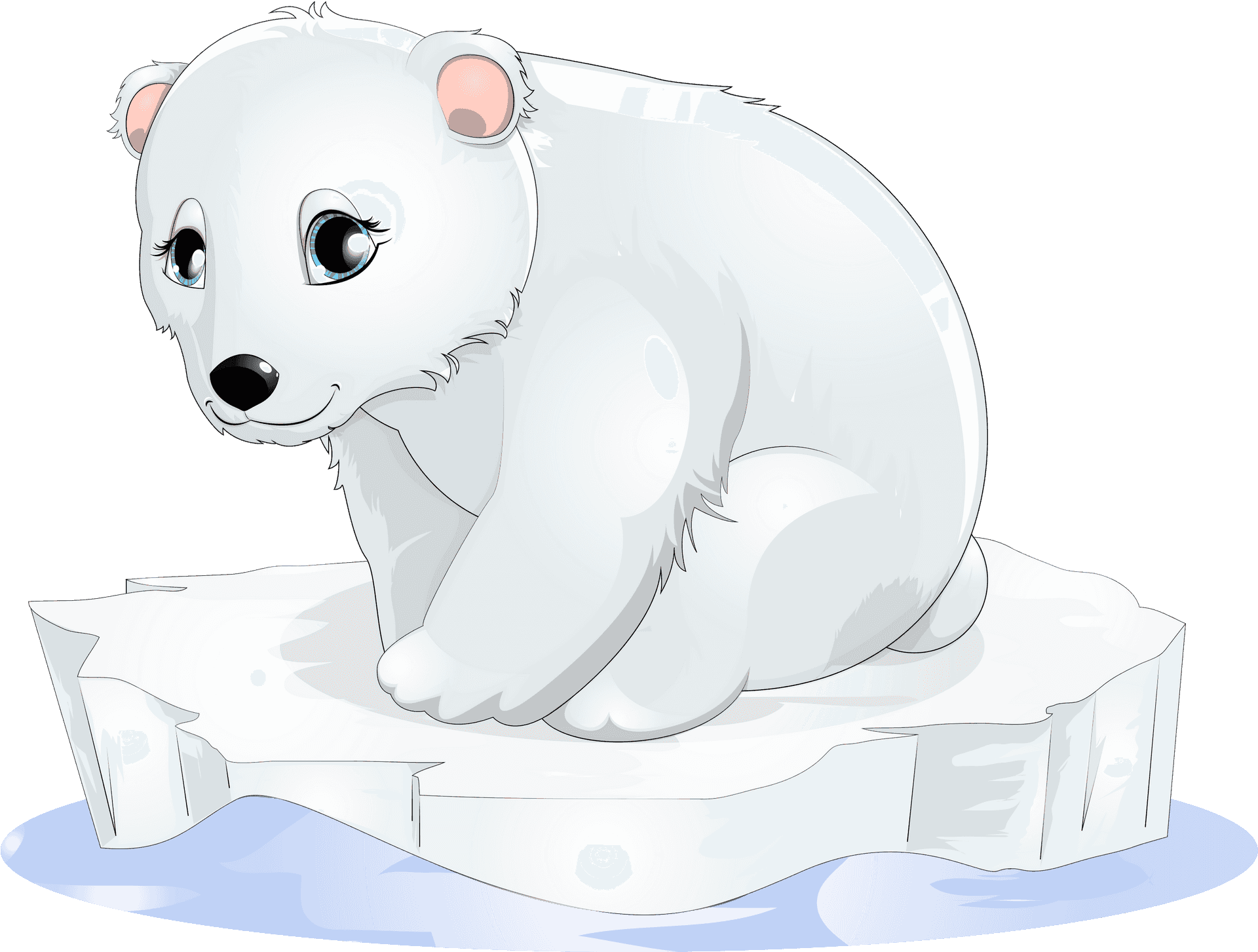 Cute Cartoon Polar Bearon Ice PNG