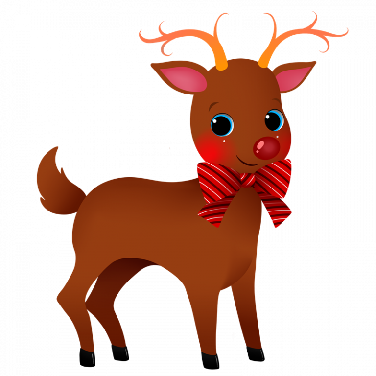 Cute Cartoon Reindeerwith Red Bow PNG