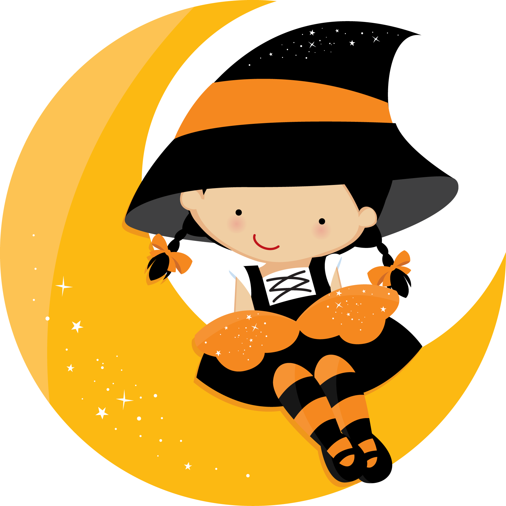 Cute Cartoon Witch Sittingon Moon PNG