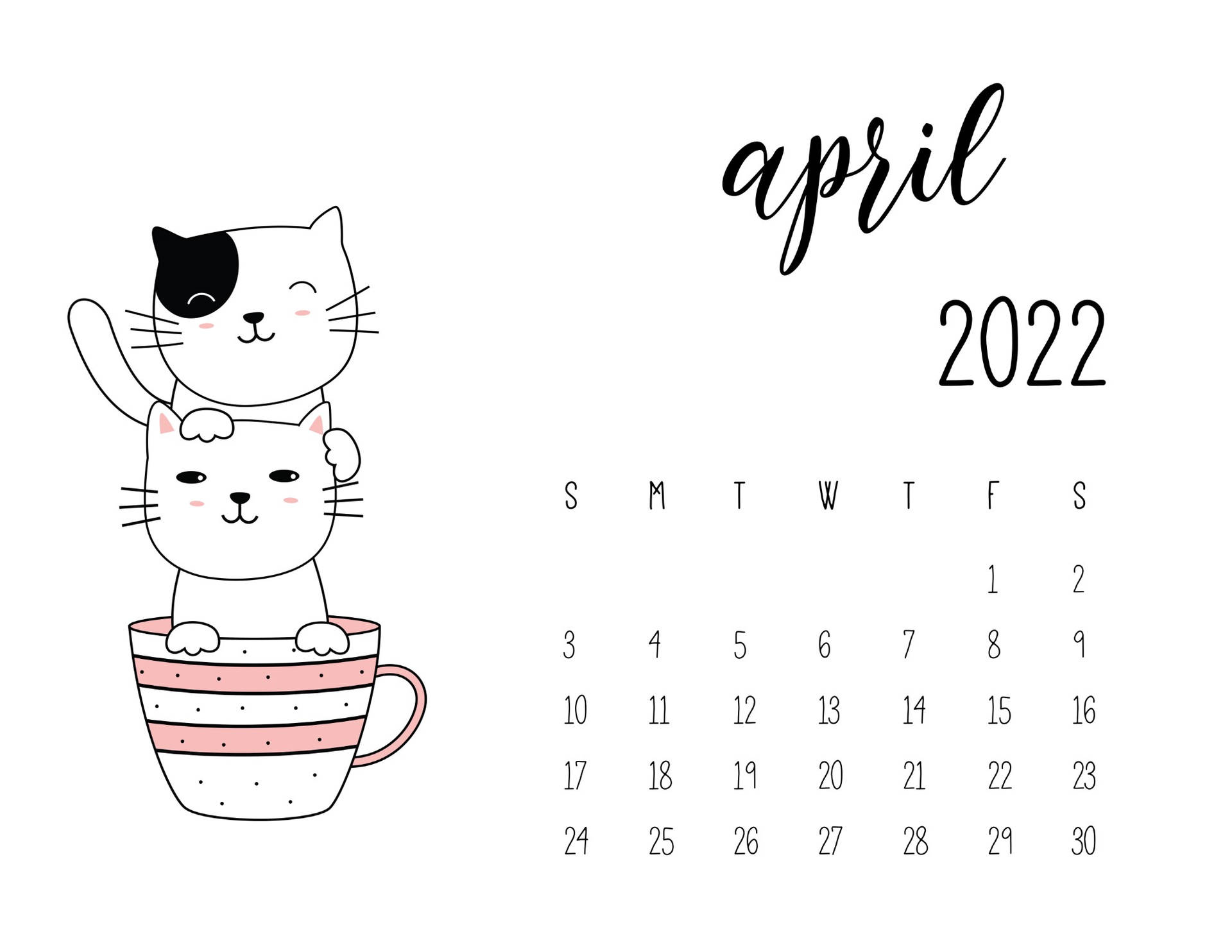 Cute Cat April 2022 Calendar Background