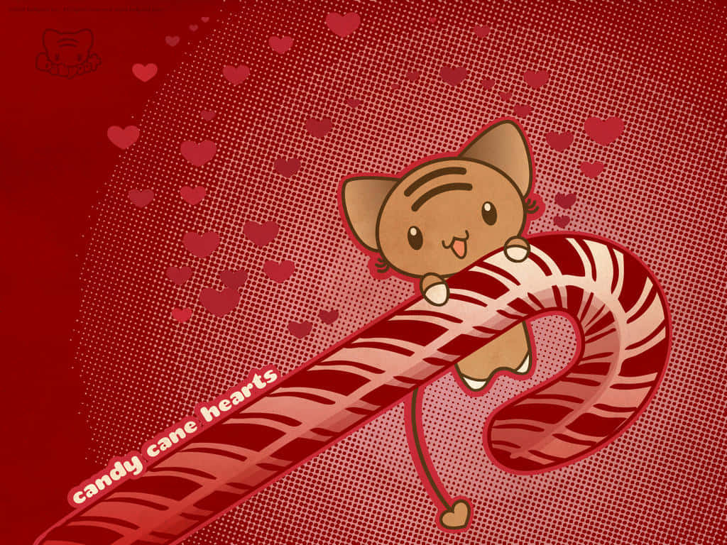 Cute Cat Candy Cane Wallpaper