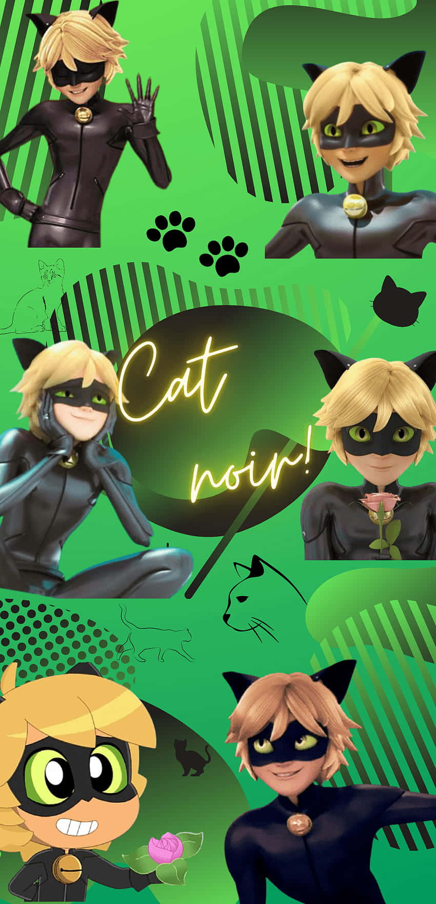 Cute Cat Noir Funky Green Collage Picture