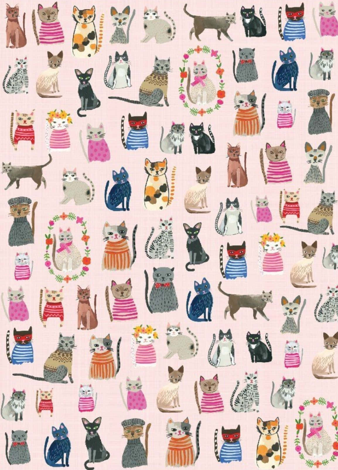 Cute Cat Pattern Pink Phone Wallpaper