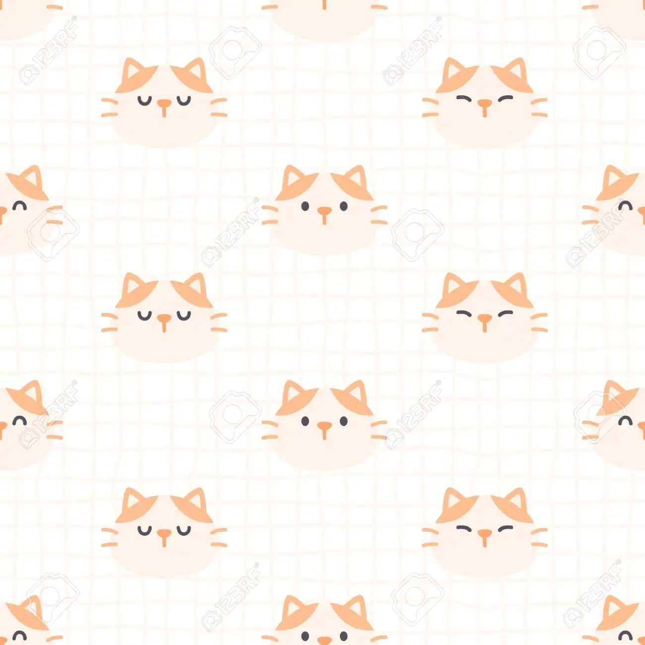 Seamless Pattern With Cute Cat Faces Wallpaper