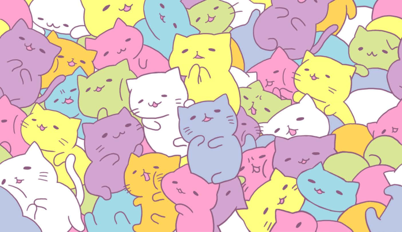 Enjoy Your Day with This Cheerful Cute Cat Pattern Wallpaper