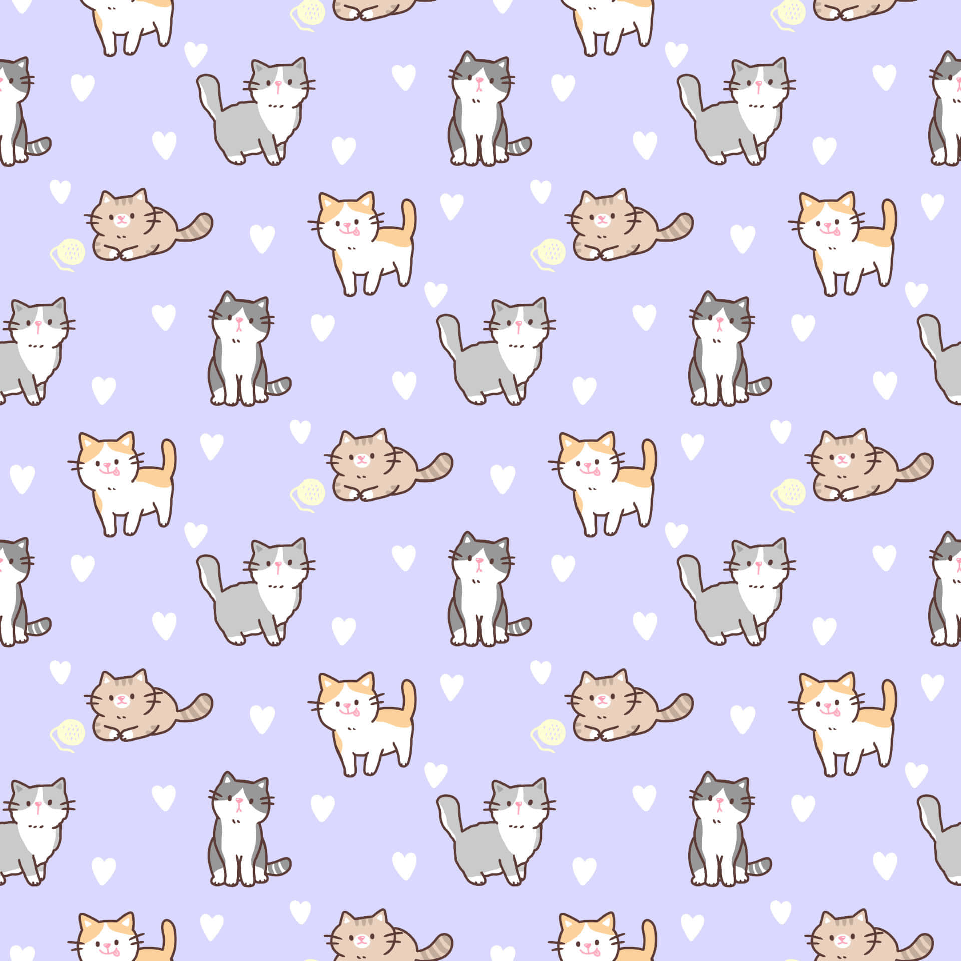 Cute Cat Pattern With Purple Background Wallpaper
