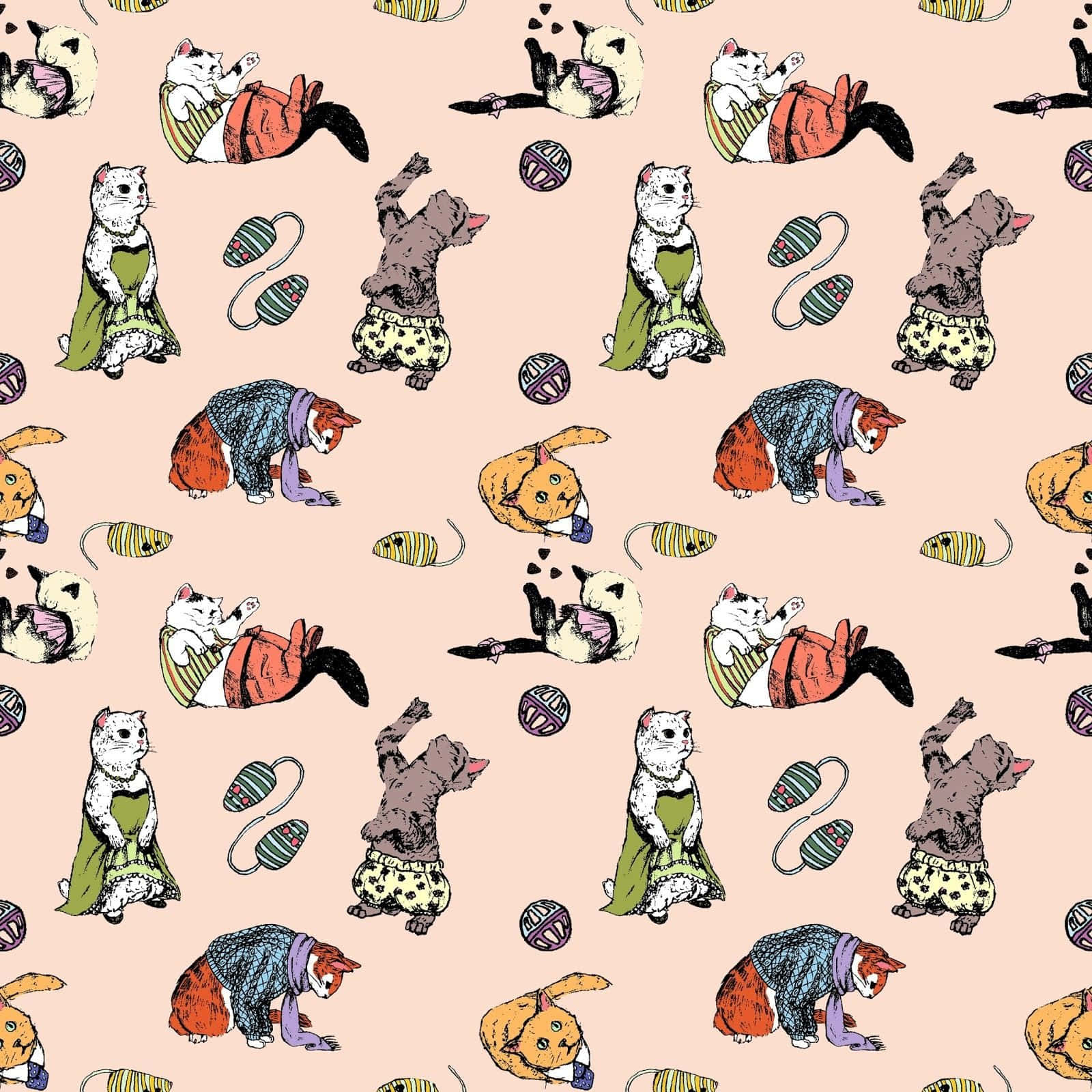 "Adorable Cats in a Twinkly Pattern" Wallpaper