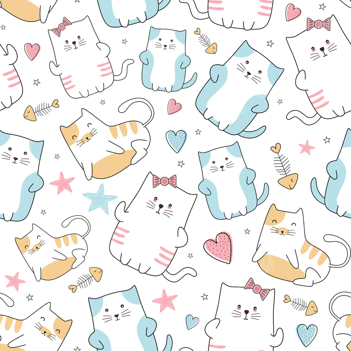 A Cute Cat Pattern Makes Any Wall or Fabirc Look Fun and Sweet! Wallpaper