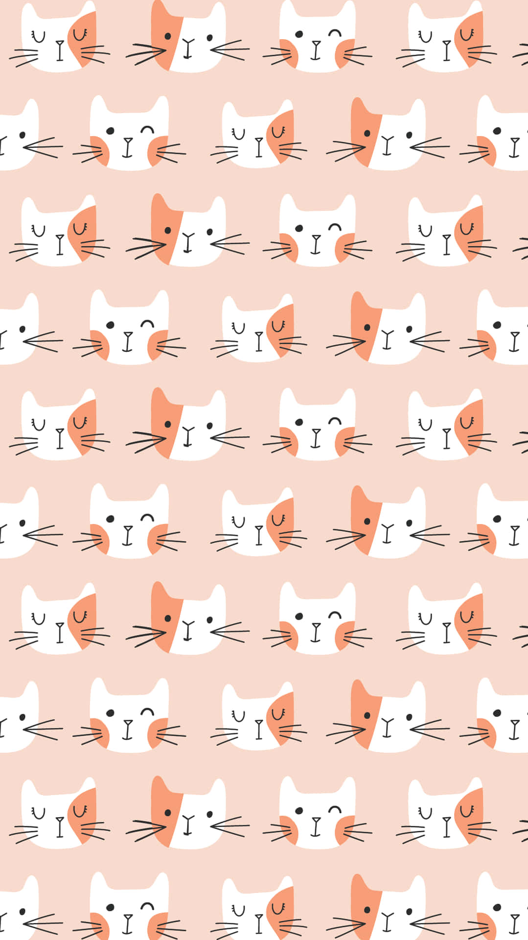 White And Orange Cute Cat Pattern Wallpaper