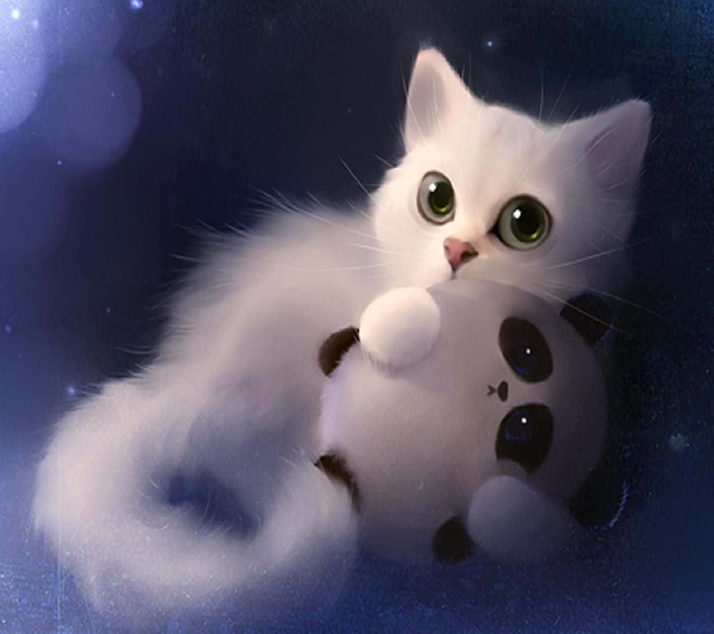 3d White Cute Cat Picture