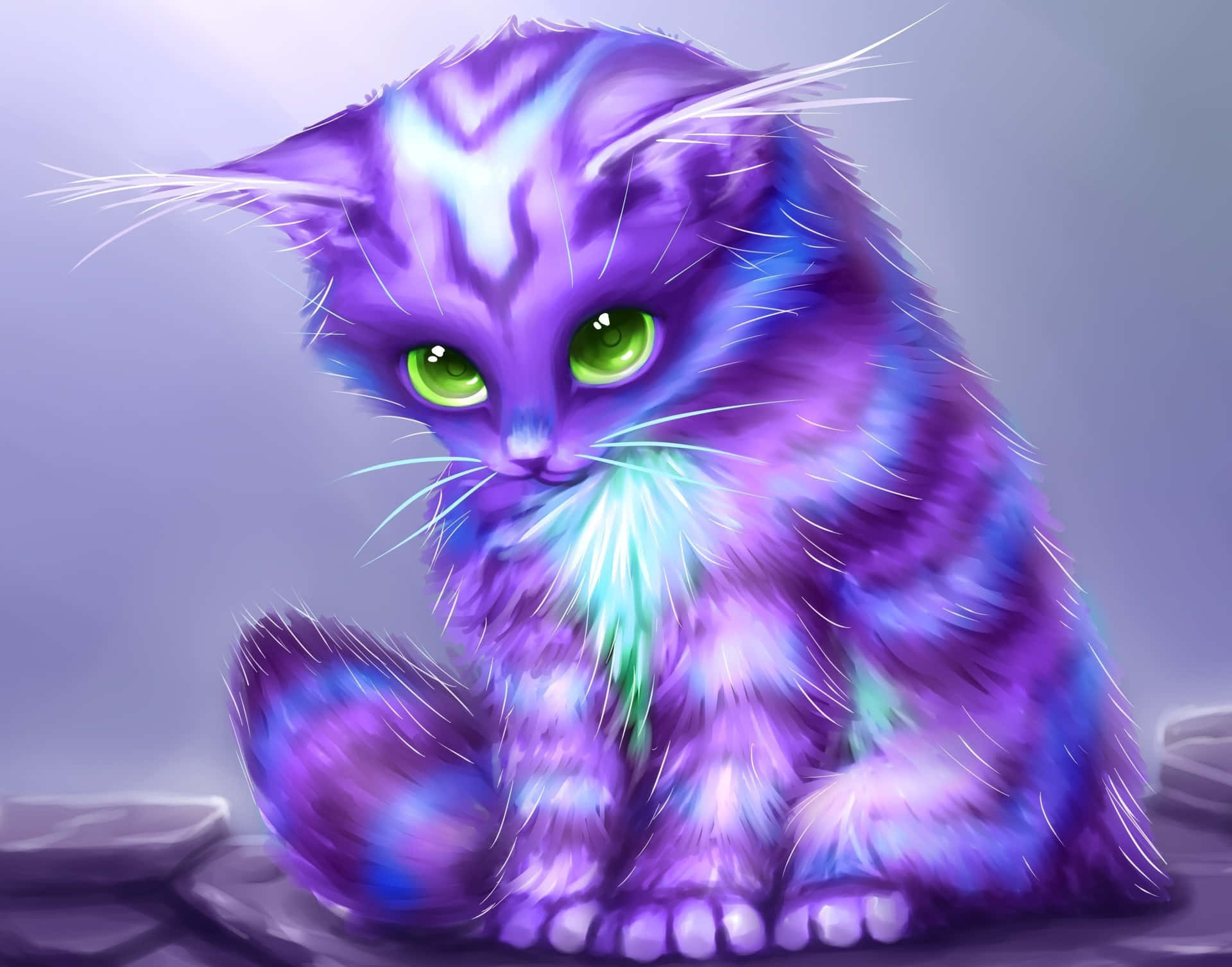 Purple Cute Cat Art Picture