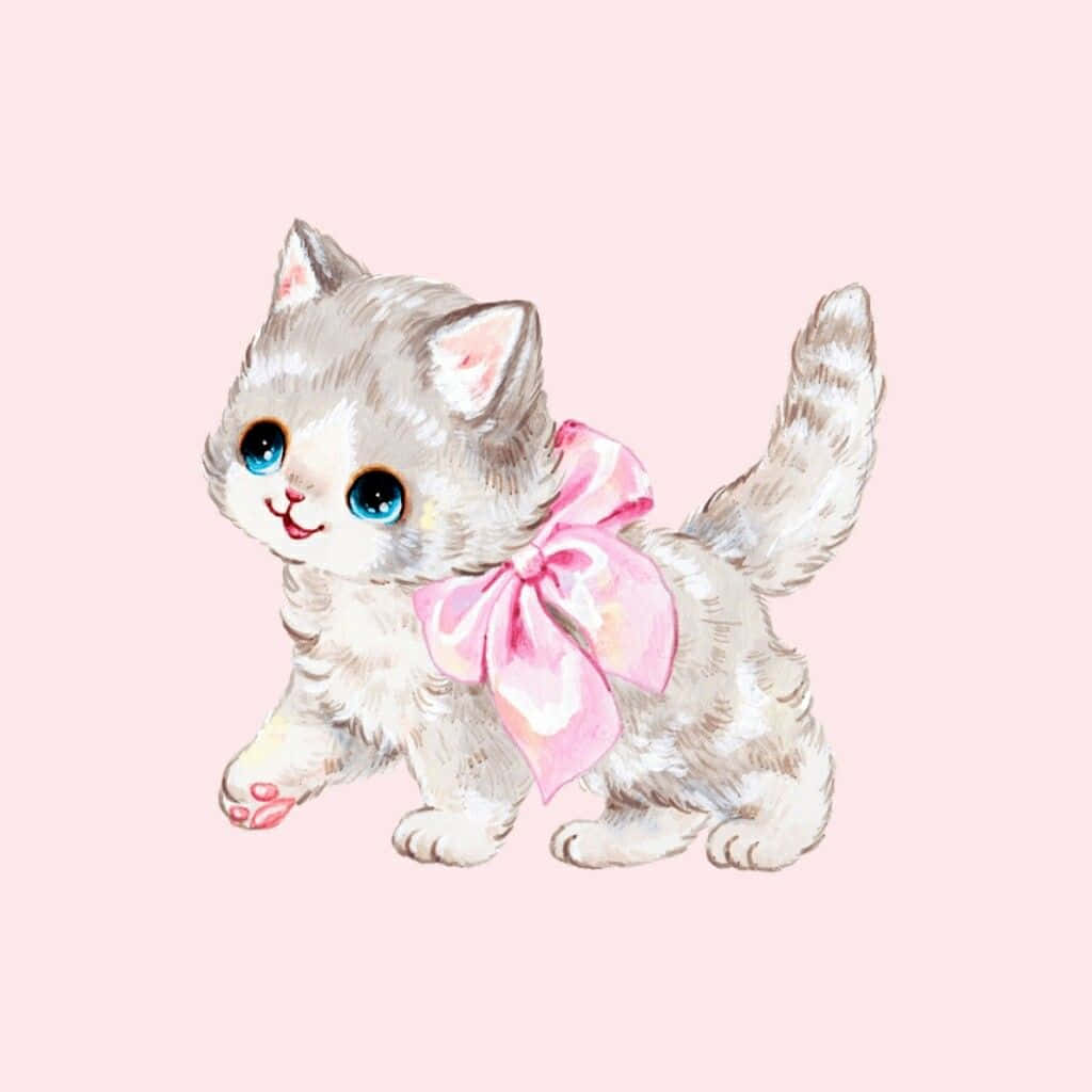 Pink Cute Cat Art Picture
