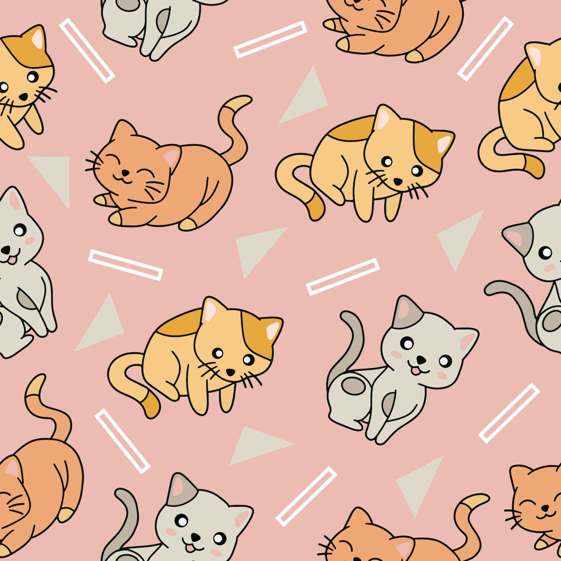 Cute Cats Pattern Pink Orange Background Wallpaper