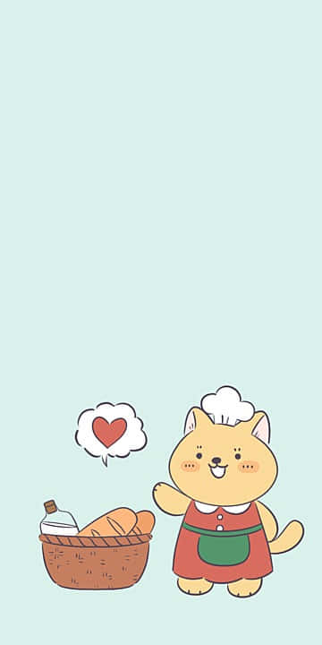 Cute Chef Catwith Bread Basket Wallpaper