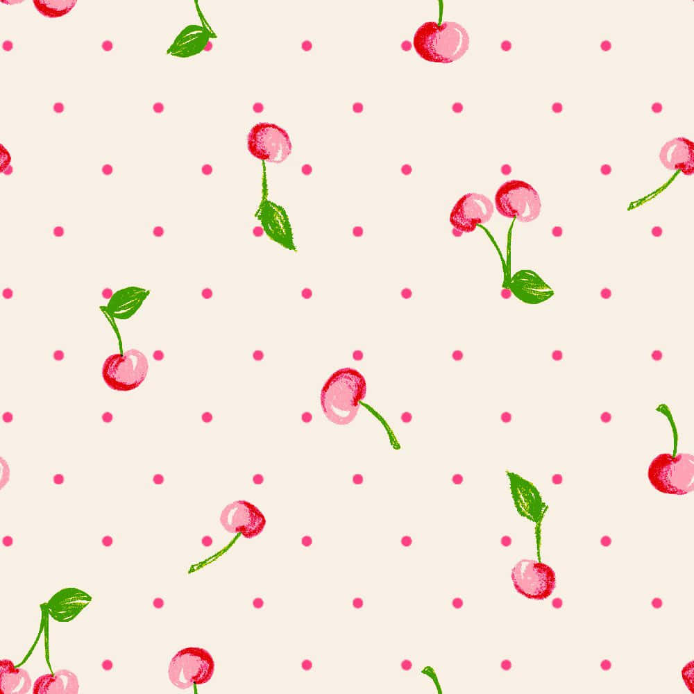 Søde kirsebær med pink polka prikker pryder denne tapet. Wallpaper