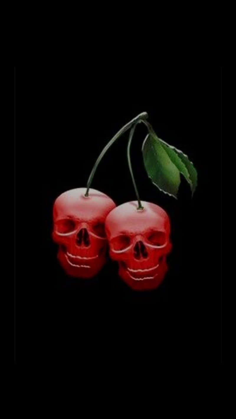 Cute Cherry With Skull Design Wallpaper