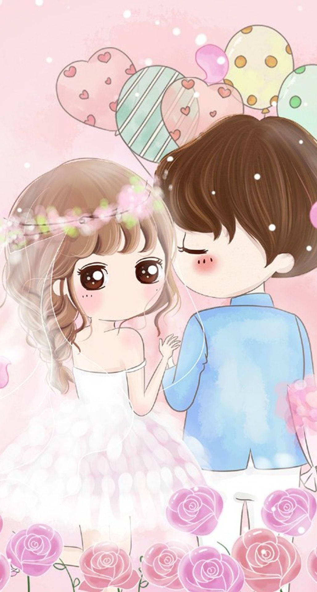 Download Cute Chibi Cartoon Couple Wallpaper 