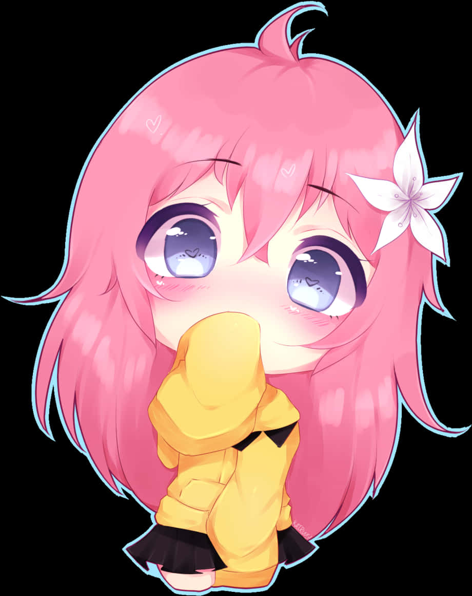 Cute Chibi Girlwith Pink Hair PNG