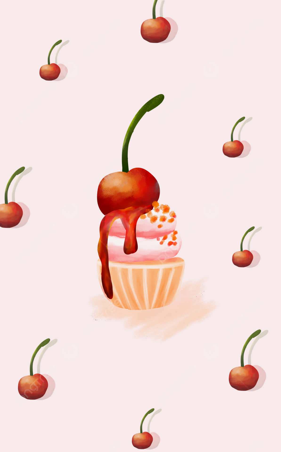 Cute Chocolate Cherry On Cupcake Wallpaper