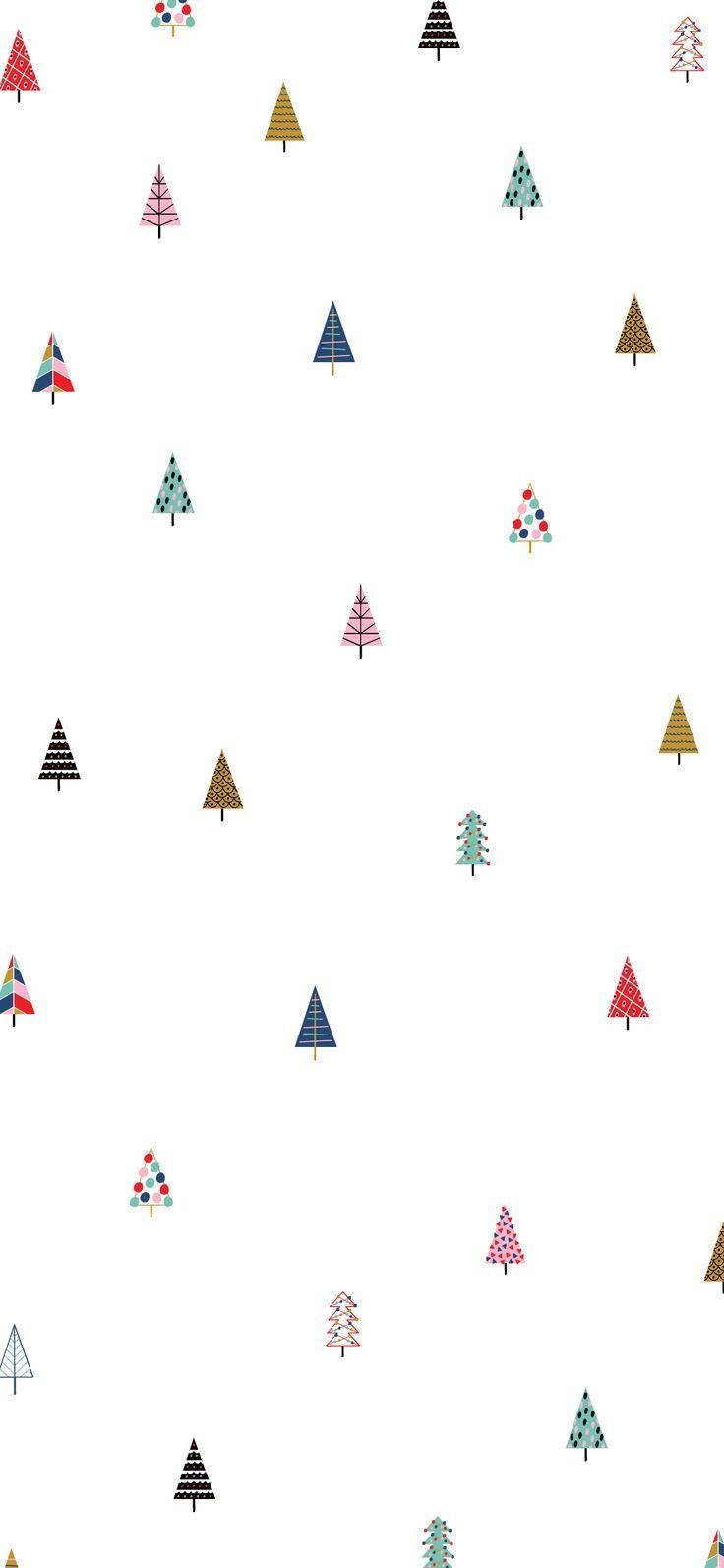 Cute Christmas Iphone Colored Trees Wallpaper