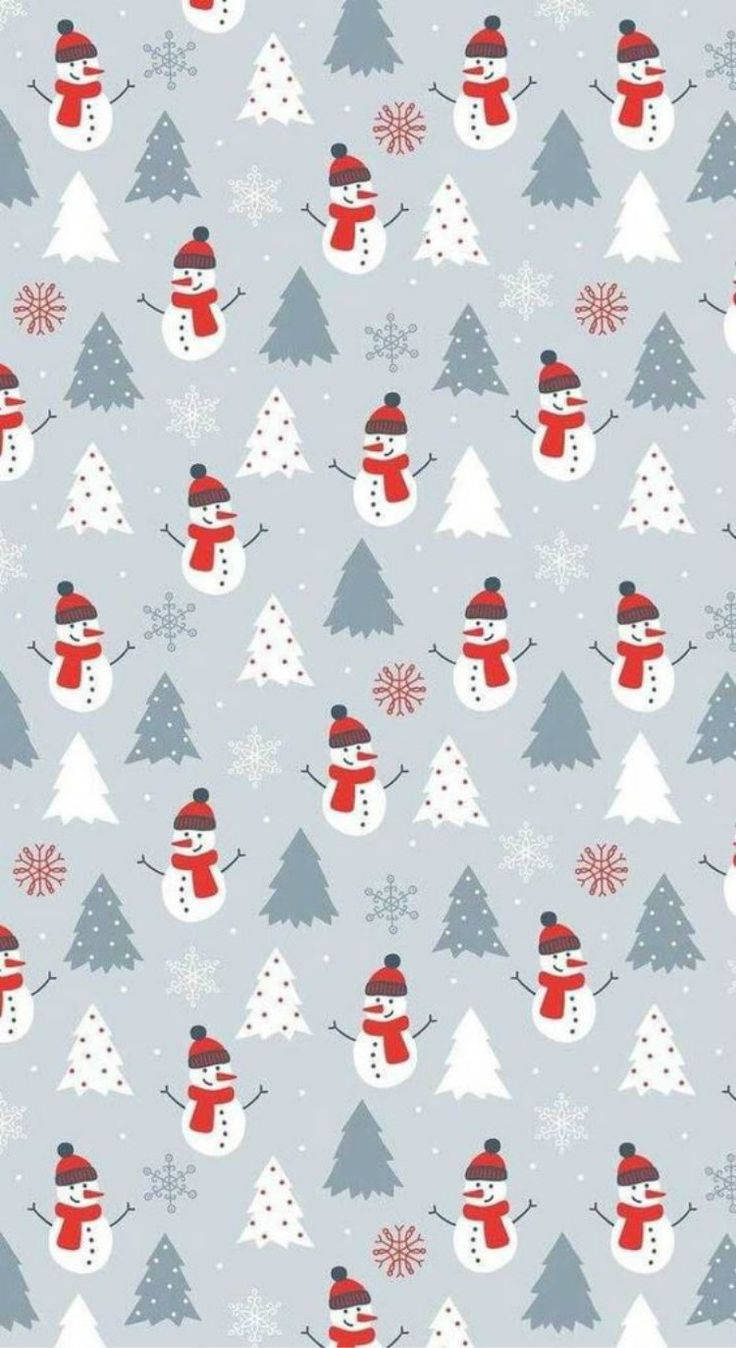 Søde jule iPhone snemænd og træer tapet Wallpaper