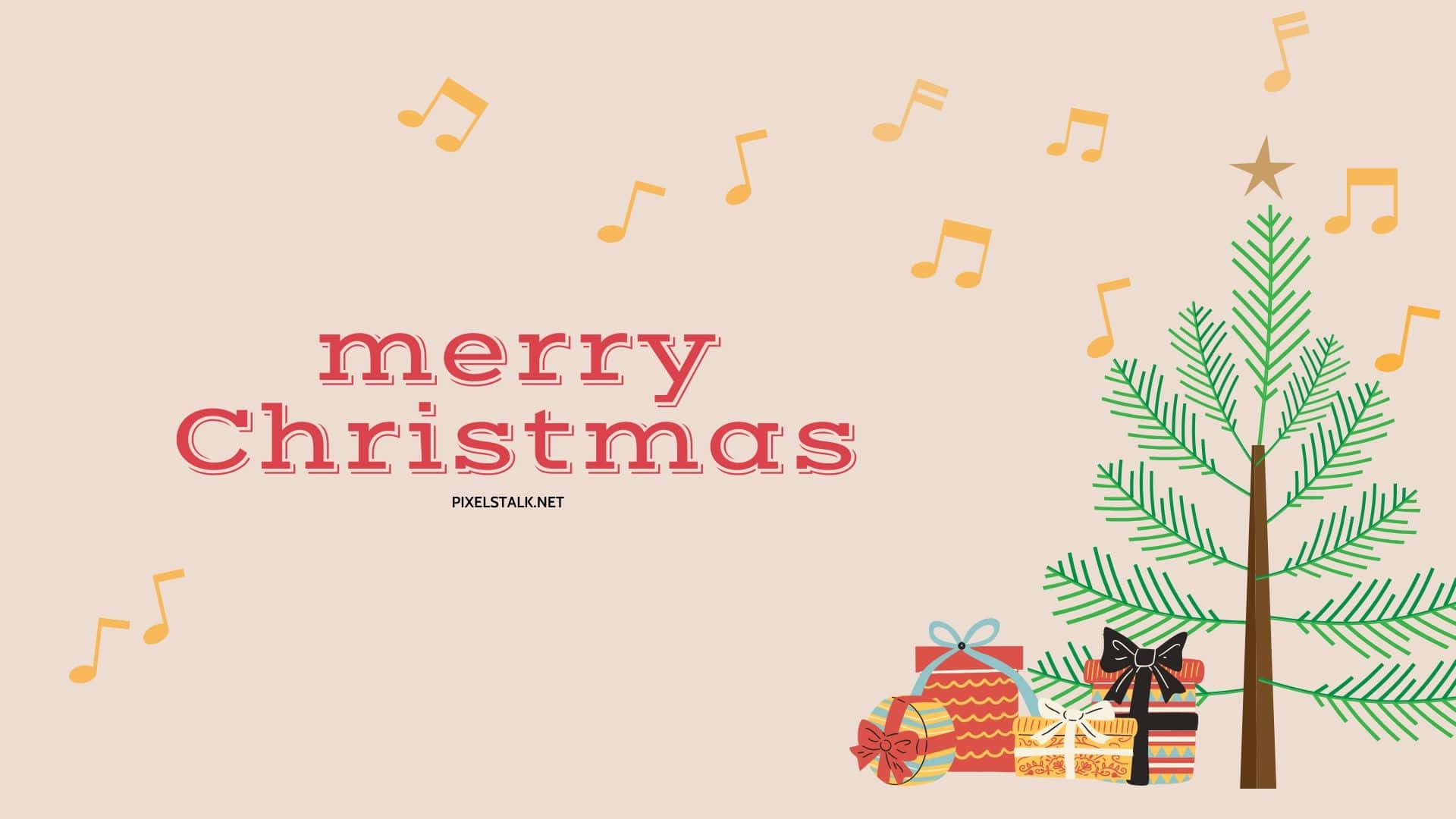 Merry Christmas Wallpapers With Music Notes And A Tree Wallpaper