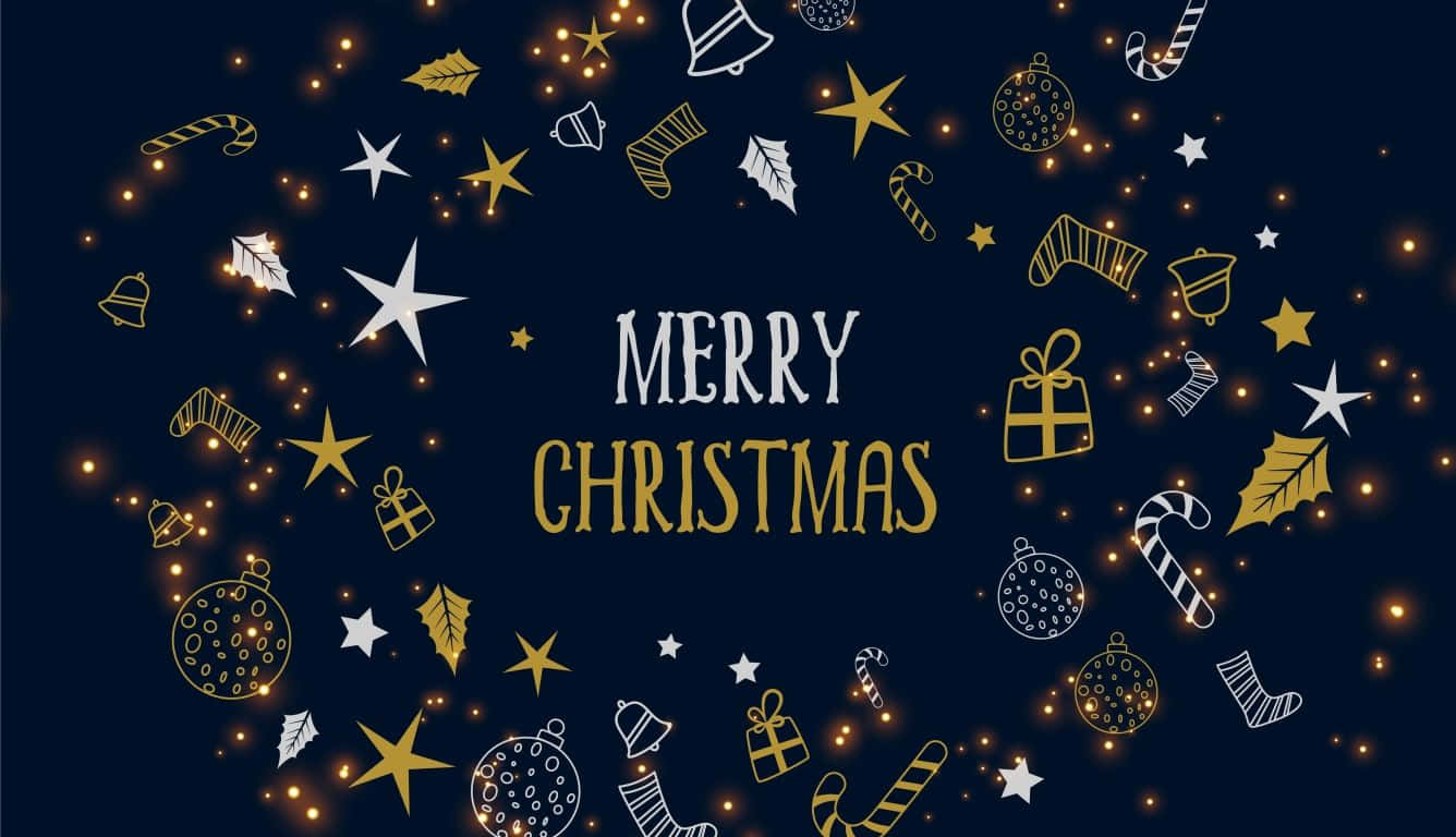 Merry Christmas Background With Gold Stars And Stars Wallpaper