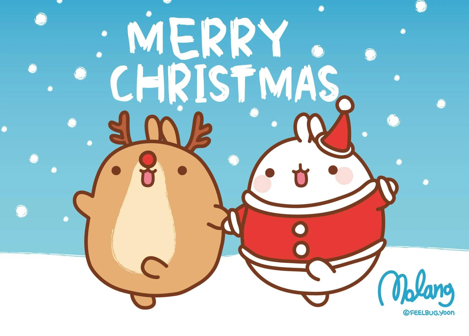 Cute Christmas Malang And Reindeer Wallpaper
