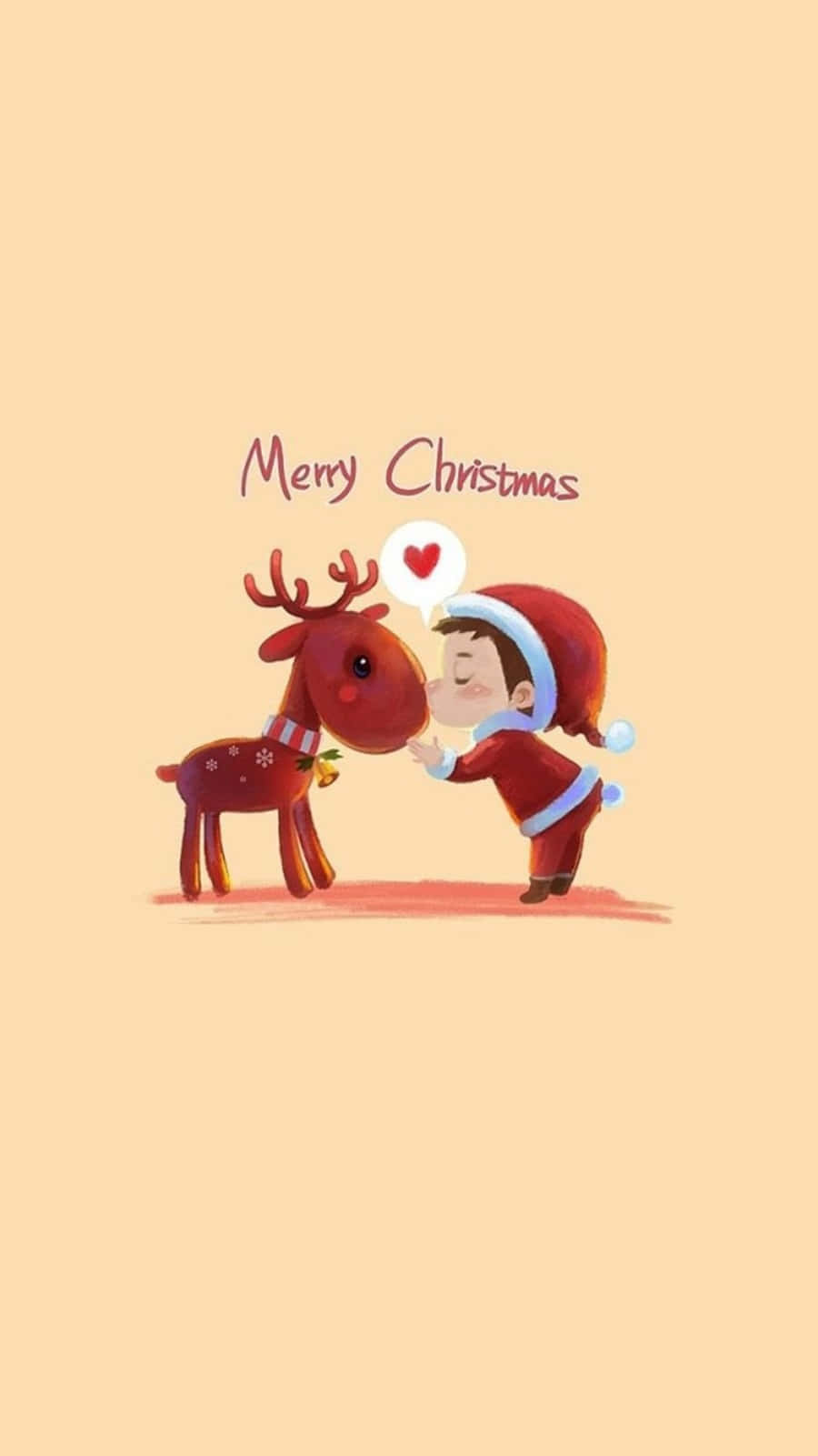 Reindeer Kiss Cute Christmas Phone Wallpaper