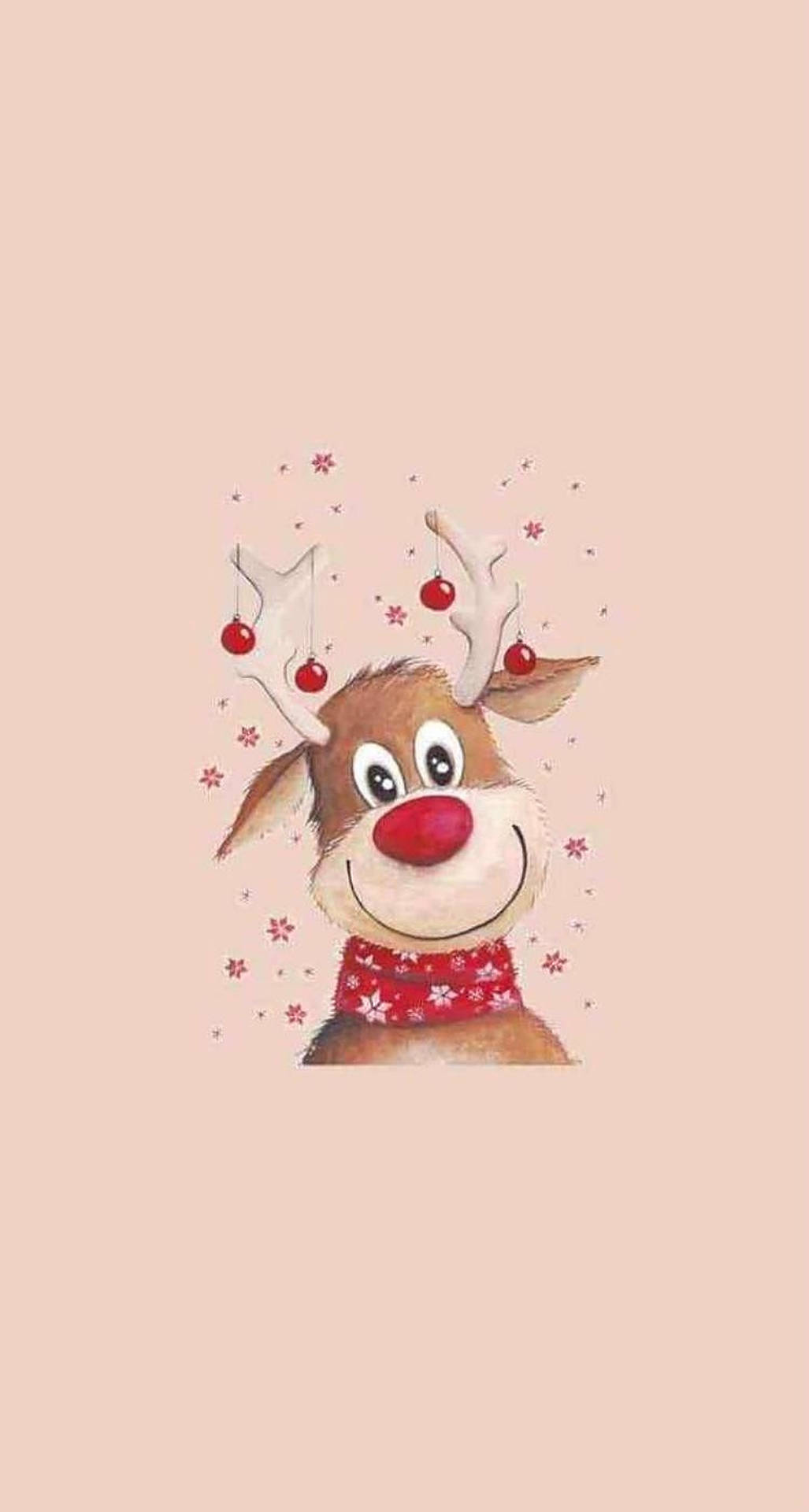 Cute Christmas Reindeer With Scarf Wallpaper