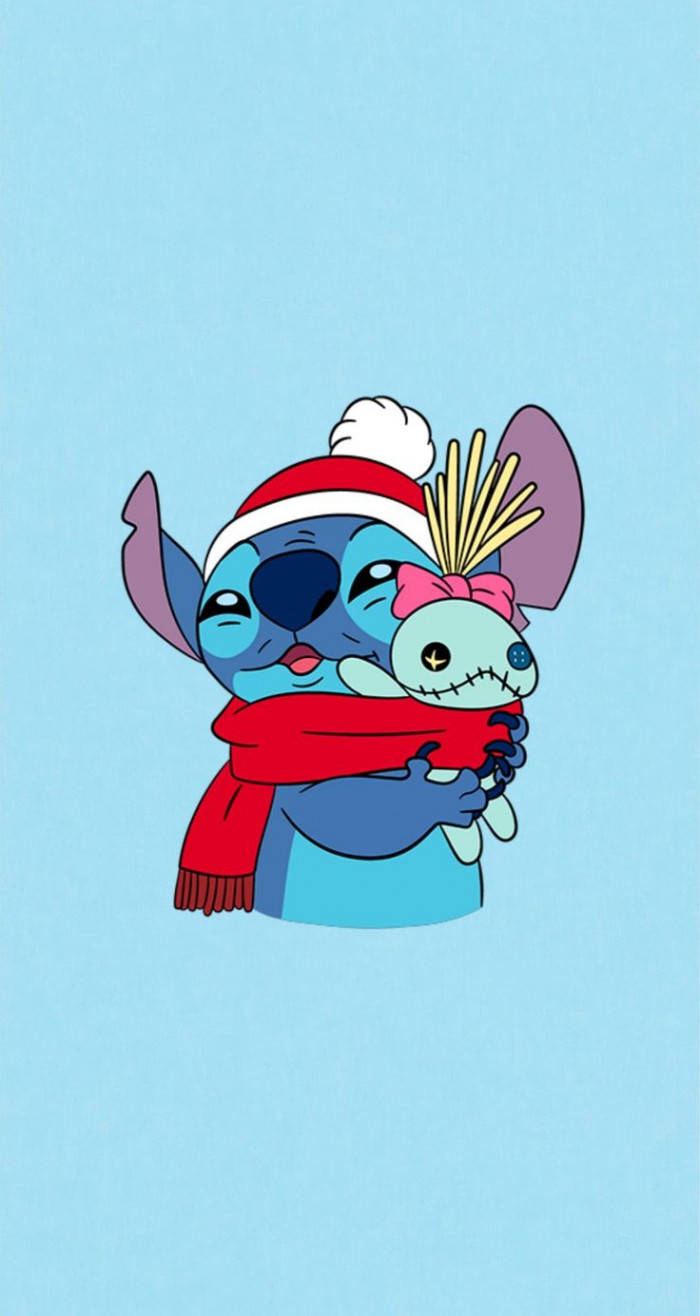Cute Christmas Stitch Cuddling Scrump Wallpaper
