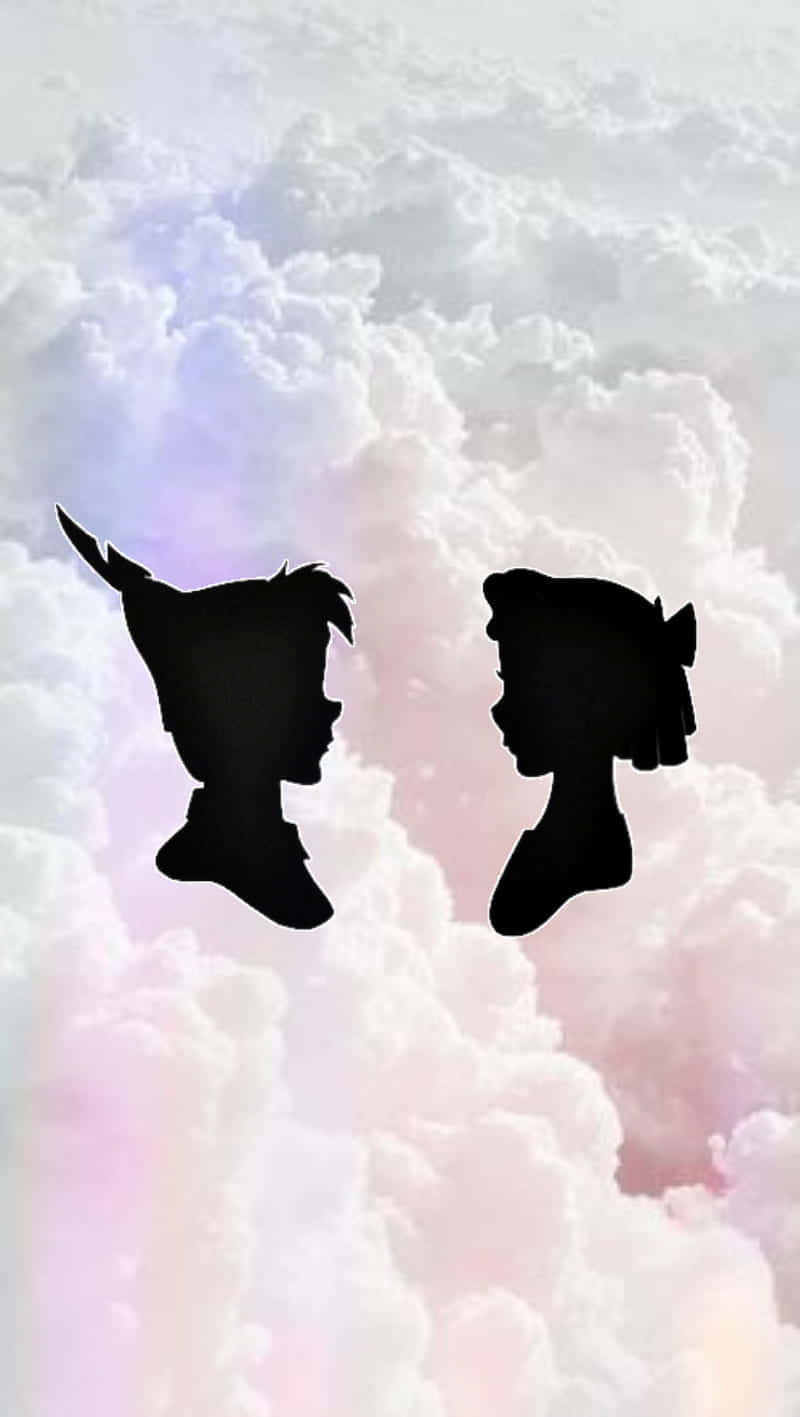 Cute Cloud Silhouettes Of Peter Pan And Wendy Wallpaper