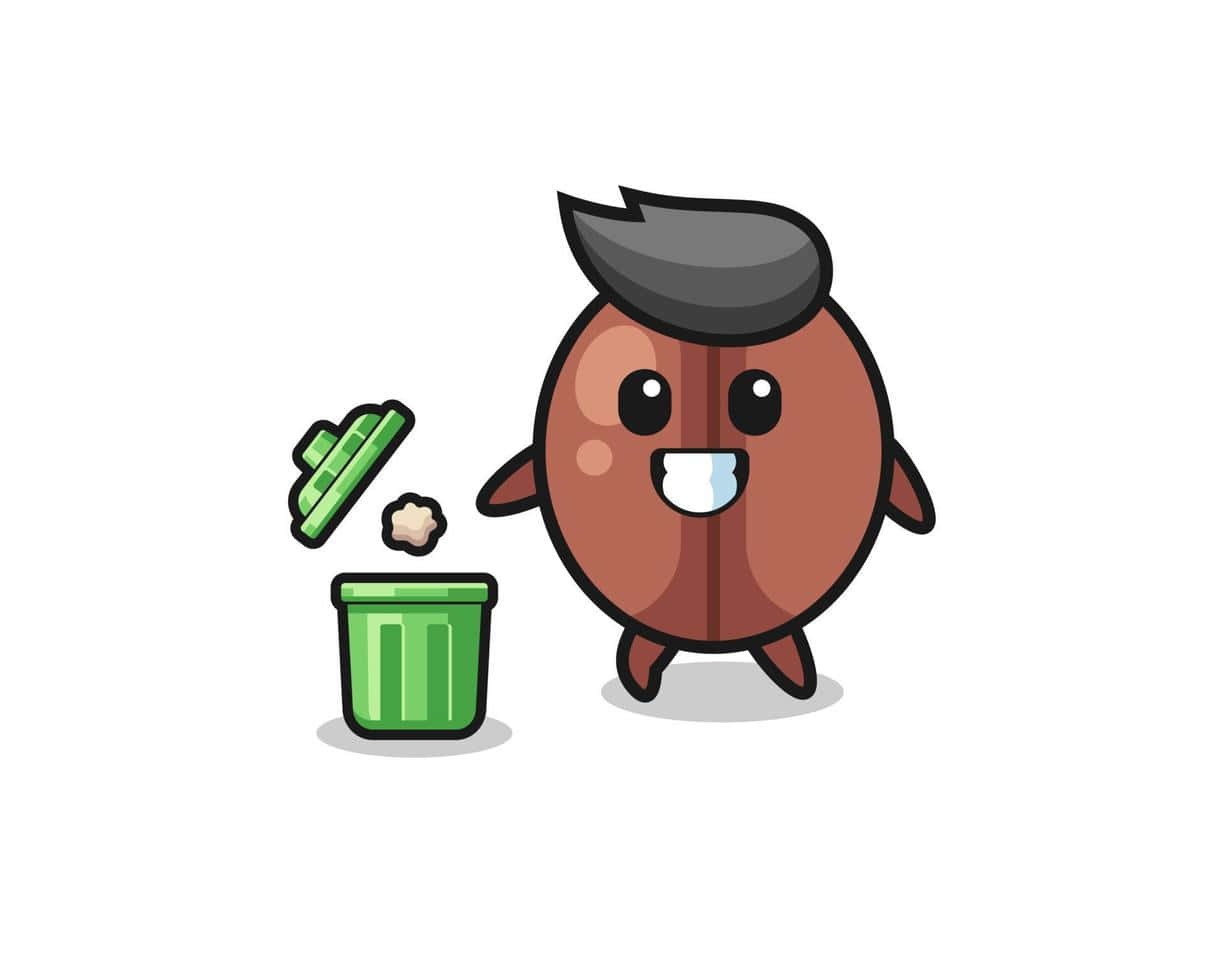 Cute Coffee Bean Throwing Garbage In The Trash Can Wallpaper