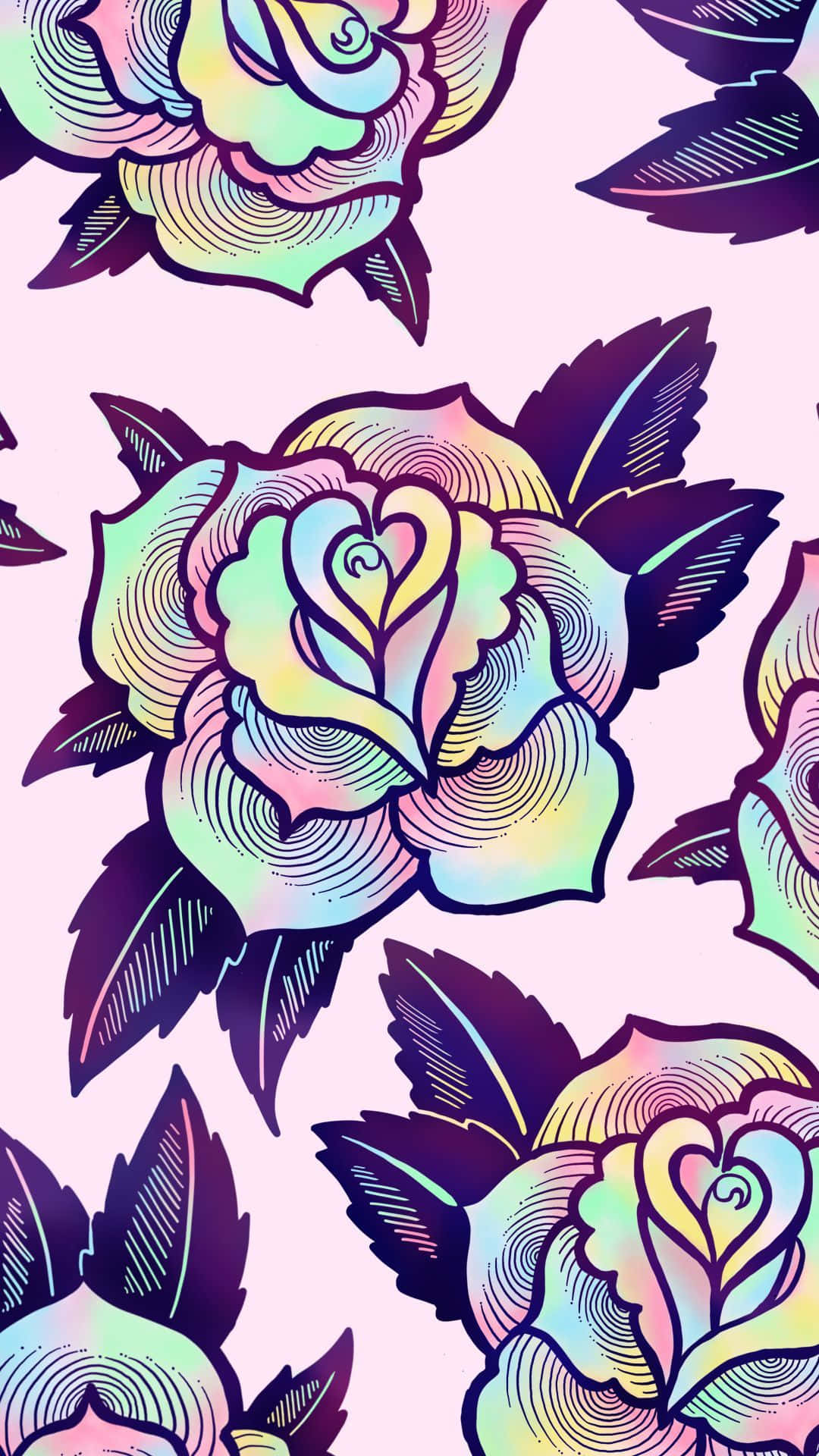 Sød farverig pastel regnbue rose blomstermønster Wallpaper