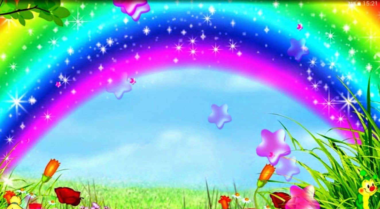 Cute Colorful Rainbow And Beautiful Flowers Wallpaper