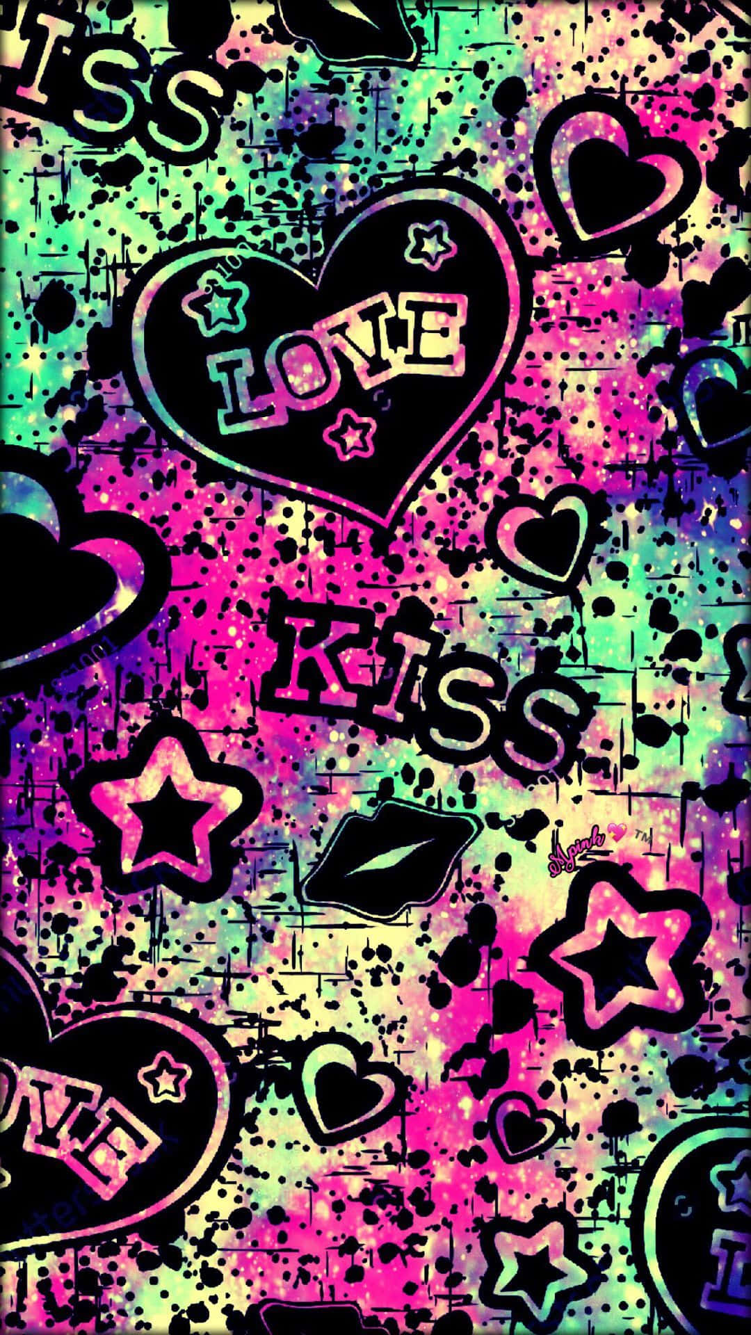 Cute Colorful Love Kiss Wallpaper