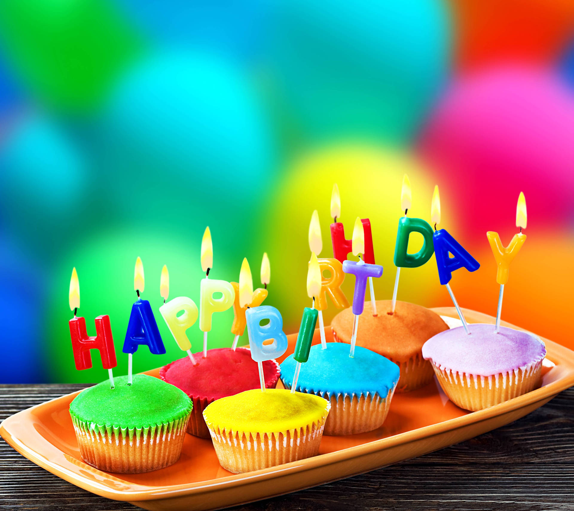 Cute Colorful Cupcakes Birthday Background Wallpaper
